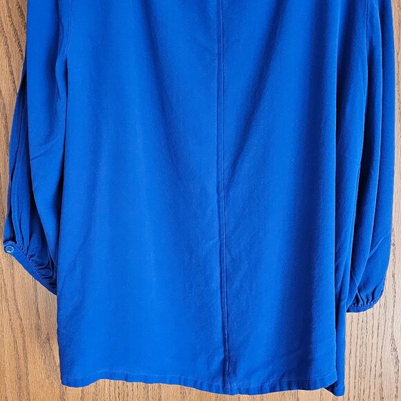 Eileen Fisher Silk Crepe Bateau Neck Slit Sleeve Blue Georgette Blouse Size 1X - Picture 3 of 6